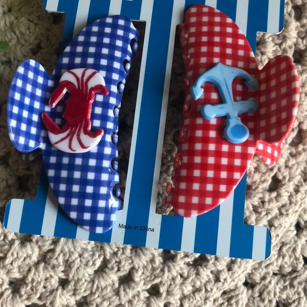 Piper Red & Blue Gingham Nautical Hair Clips
